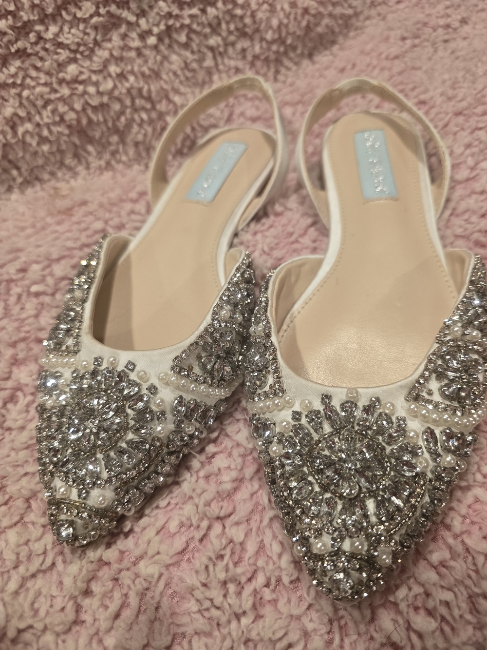Betsey Johnson White Jeweled Pointed Slingback Flats